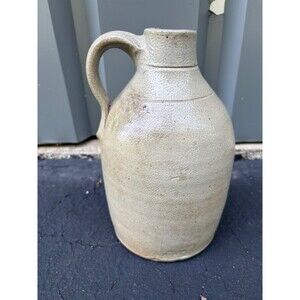 Antique Salt Glazed neutral beige Gray Stoneware Jug 10"  Single Handle Unmarked